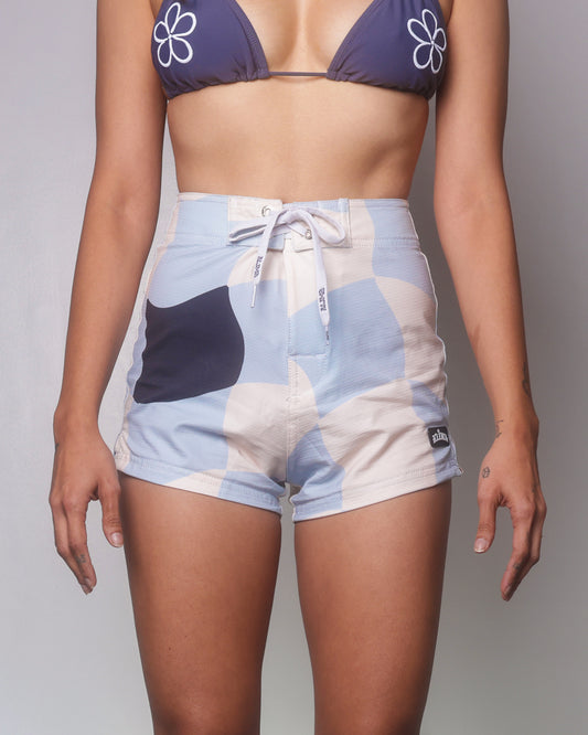 Alima Women's Boardshorts in Warped in Wavy Cadillac Blue