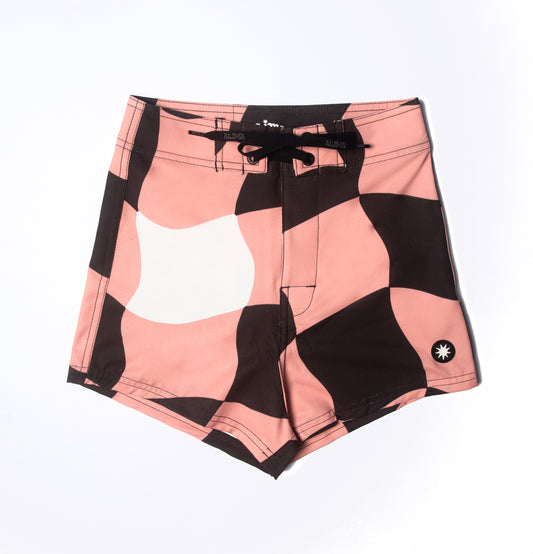 Alima Womens Warped and Wavy Boardies in Pink and Chocolate Brown