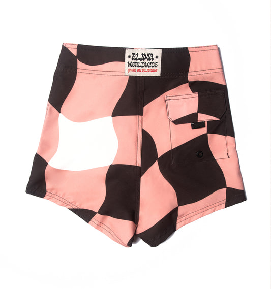 Alima Womens Warped and Wavy Boardies in Pink and Chocolate Brown